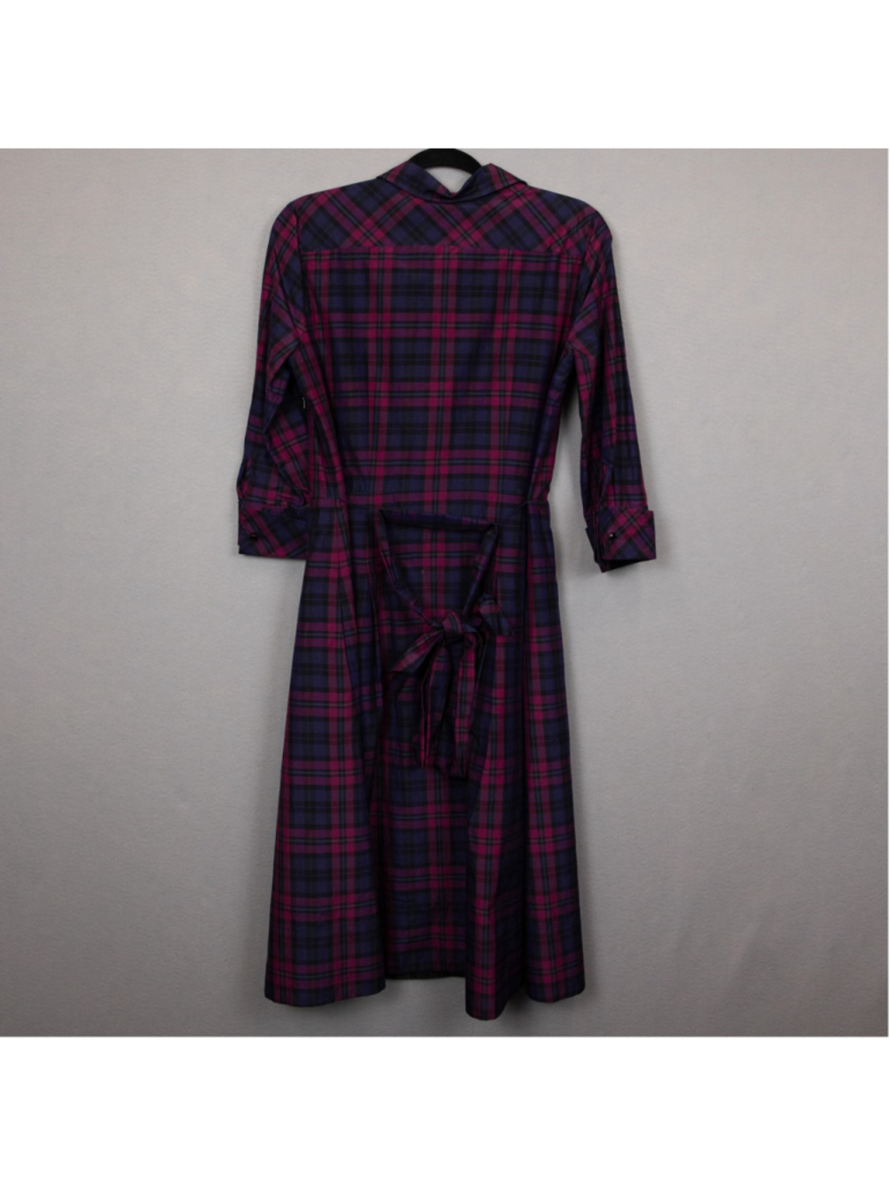 Talbots blue and purple silk blend plaid midi shirt dress-6 - Picture 7 of 7